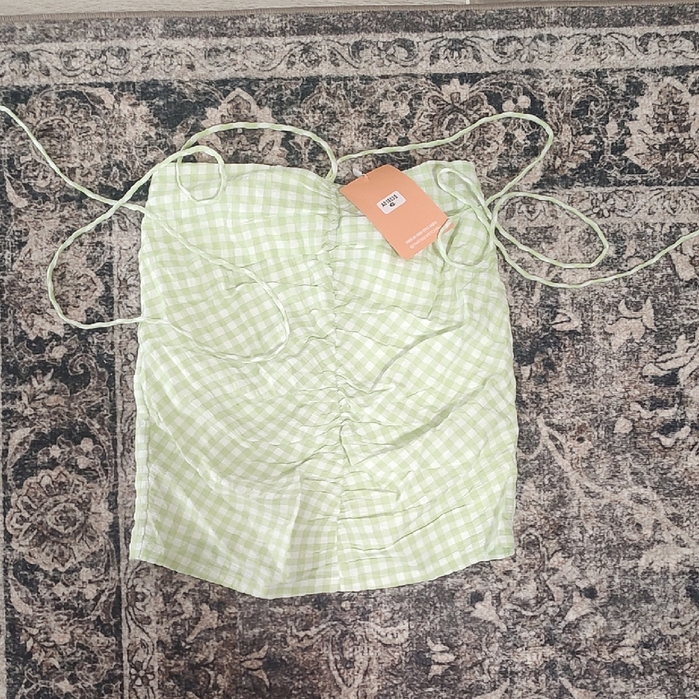 Green Gingham Ruched Top